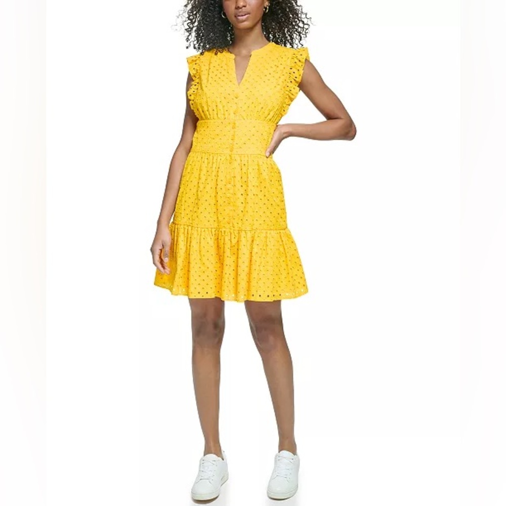 Karl Lagerfeld Paris Eyelet button front dress